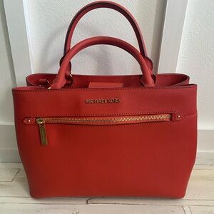Michael Kors Medium Hailee Light Terracotta Textured Leather Satchel With Strap
